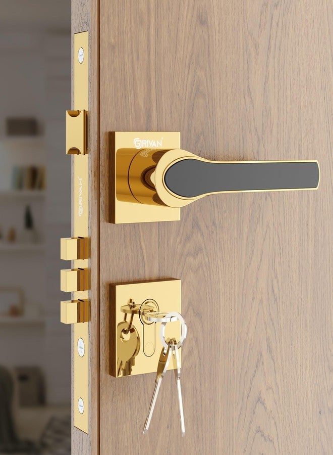 GRIVAN Luxury Door Locks for Main Door, Mortise Door Lock Set with 3 Brass Keys, Bedroom Door Lock, Handle Lock for Home/Office/Hotel (Gold Black Finish) | 2 Years Warranty - Image 1